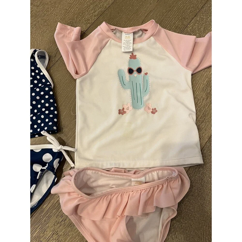 Lot Of 3 Toddler Girls Swimsuit Bikini Sets Rash Guard Gymboree Size 18-24mo/2T